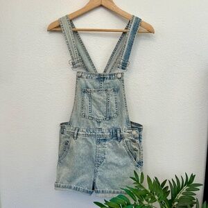 Topshop Moto Petite Denim Short Overalls